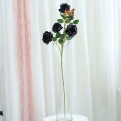 2 Bouquets 33" Tall Black Artificial Silk Rose Flower Bush Stems