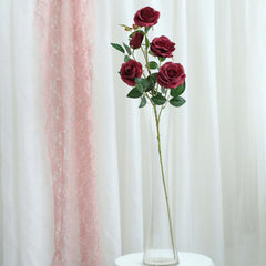 2 Bouquets 33" Tall Burgundy Artificial Silk Rose Flower Bush Stems