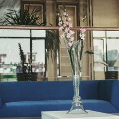 Set of 2 Glass Trumpet Vases Reversible Clarinet Style Clear - Stylish Flower Centerpieces for Events 32"