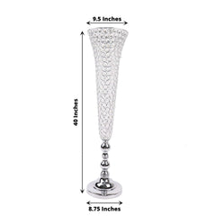 2-Pack Crystal Beaded Trumpet Vase Set Silver - Table Centerpiece for Grand Occasions 40"