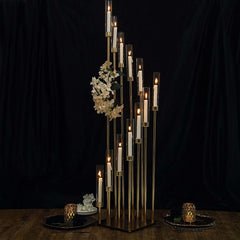 12-Arm Cluster Taper Candle Holder Gold with Clear Glass Shades - Grand Candle Arrangement for Events 57"