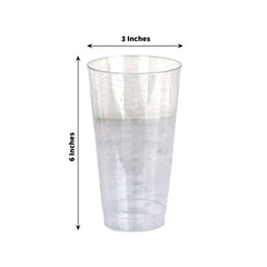 12-Pack Plastic Party Cups Clear Silver Glitter - Durable Disposable Tumblers for Drinks 17oz 5.5"
