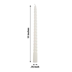 12-Pack Taper Candles Spiral Long Burn Wick Design White - Premium Unscented Wax Dinner Candle Sticks 11"