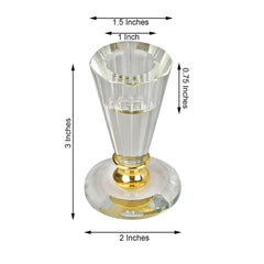 3" Tall Gemcut Premium Crystal Glass Taper Candlestick Holder Stand With Gold Metal Stem