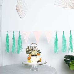 12 Pack Pre-Tied Teal Tissue Paper Tassel Garland With String, Hanging Fringe Party Streamer Backdrop Decor