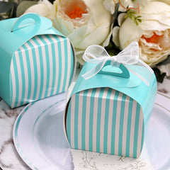 10 Pack 3.5" Turquoise White Striped Cupcake Candy Treat Gift Boxes