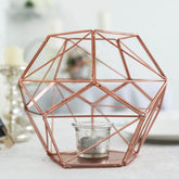 Tealight Candle Holder Rose Gold Metal Pentagon Prism Geometric Open Frame - Flower Stand 7"