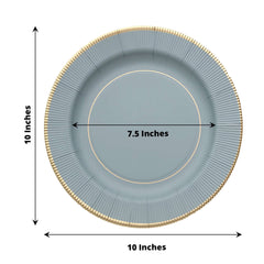 25-Pack Paper 10" Round Dinner Plates in Dusty Blue Sunray Design with Gold Rim - Disposable Heavy Duty 350GSM Party Plates