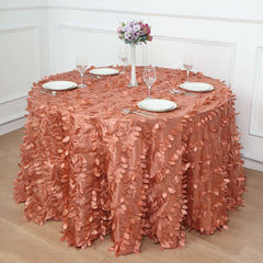 Taffeta 120" Round Tablecloth Terracotta (Rust) Leaf | 3D Leaf Petal Design Seamless Table Cover