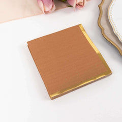 50-Pack Paper Beverage Napkins Terracotta (Rust) with Gold Foil Edge - 2 Ply Disposable Soft 18GSM Cocktail Napkins 5"x5"