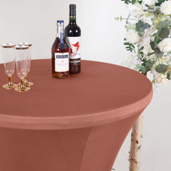 Spandex 24"-32" Round Cocktail Table Cover Terracotta (Rust) - Easy to Maintain Stretch Fitted Highboy Tablecloth