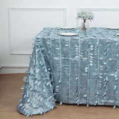 Taffeta 90"x132" Rectangle Tablecloth Dusty Blue | 3D Leaf Petal Design Seamless Table Cover