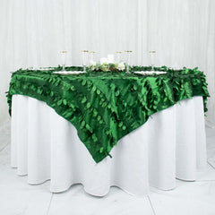 Taffeta 72"x72" Table Overlay Square Tablecloth Green - 3D Leaf Petal Table Cover