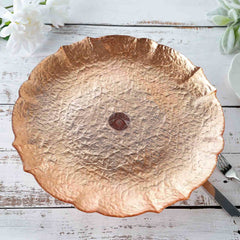 Glass Pedestal Cake Stand Scalloped Edge Design Rose Gold - Cupcake Holder and Dessert Display Plate 14"