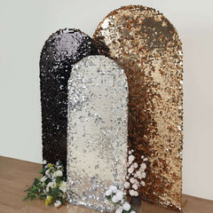 5ft Sparkly Silver Double Sided Big Payette Sequin Chiara Backdrop Stand Cover For Fitted Round Top Wedding Arch