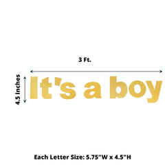 3ft Gold Glittered It's a Boy Paper Hanging Gender Reveal Garland Banner, Baby Shower Banner