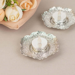 3-Pack Metal Votive Candle Holders Plum Blossom Design Shiny Silver - Vintage Mini Tea Cup Saucers 4"
