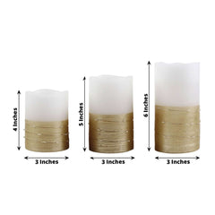 Set of 3 LED Flameless Pillar Candles Wrapped with Fairy String Lights Gold - Remote Operated 4", 5", 6"