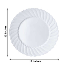 12-Pack Plastic Dinner Plates Glossy White Swirl Rim - Durable Disposable Plates for Gatherings 10"