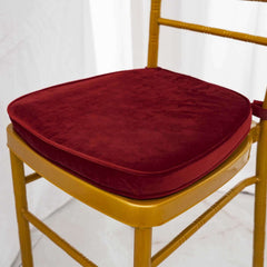 2" Thick Burgundy Velvet Chiavari Chair Pad, Memory Foam Seat Cushion With Ties and Removable Cover