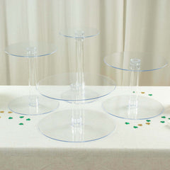 4-Tier Acrylic XL Cake Stand Set Clear - Sturdy & Lightweight Cupcake Holder Dessert Pedestal Centerpiece Risers in Assorted Sizes for Modern Minimalist Buffet Party Tables