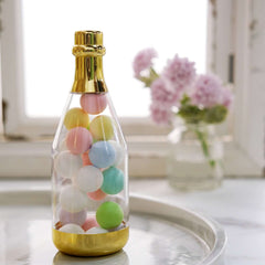 12-Pack Fillable Mini Champagne Bottle Candy Container Clear Gold - Unique Candy Treat Favor Containers 6"