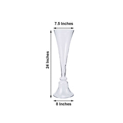 Set of 2 Glass Trumpet Vases Reversible Clarinet Design Clear - Stylish Flower Centerpieces for Events 24"
