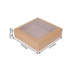 12-Pack Cardstock Bakery Boxes with PVC Window Natural Brown - Versatile Cake Containers for Donuts Muffins & Homemade Goods 9"x9"x2"
