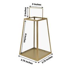 2-Pack Metal Candle Lanterns Trapezoid Geometric Design Gold - Hanging Terrariums Table Centerpieces for Indoor/Outdoor 6"
