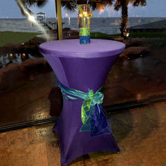 Spandex 24"-32" Round Cocktail Table Cover Purple - Easy to Maintain Stretch Fitted Highboy Tablecloth