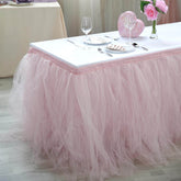 Tulle 21ft Table Skirt Blush - 4 Layer Pleated Tutu Table Cover