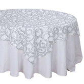 Tulle 72"x72" Table Overlay Square Tablecloth Silver - Sequin Leaf Embroidered Table Topper