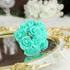 48 Roses 1" Turquoise Real Touch Artificial DIY Foam Rose Flowers With Stem, Craft Rose Buds