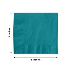 50-Pack Paper Beverage Napkins Turquoise - 2 Ply Disposable Soft 18GSM Cocktail Napkins 5"x5"