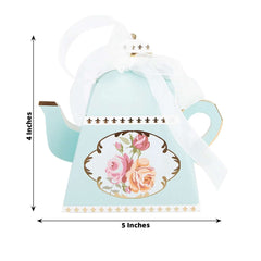 25 Pack 4" Light Turquoise Mini Teapot Favor Boxes, Vintage Rose Gift Boxes with Ribbons