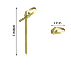 100-Pack Bamboo Cocktail Sticks Twisted Knot Decorative Top Design - Eco Friendly Party Picks 6"