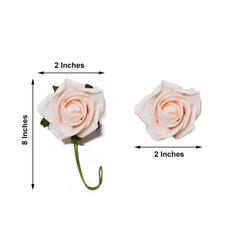 24 Roses 2" Blush Artificial Foam Flowers With Stem Wire and Leaves