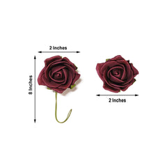 24 Roses 2" Burgundy Artificial Foam Flowers With Stem Wire and Leaves