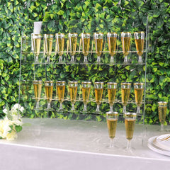 2-Tier Acrylic Champagne Glass Holder Display Stand Table Top Clear - Modern Stemware Rack Cocktail Drink Holder with 18 Hooks for Events & DIY Bars 25"