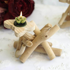 Natural Driftwood Candle Holder with Butterfly Top - Rustic Wooden Candle Stand for Events 8" Tall