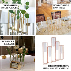 Set of 5 Wedding Centerpieces Rose Gold Frame Conjoined Geometric Design - Test Tube Hydroponic Vases 15"