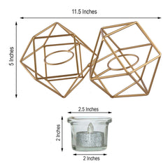 Set of Metal Candle Holders Linked Geometric Design Gold - Modern Table Decor with Votive Glass for Gatherings 11"