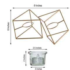 Set of Metal Candle Holders Linked Geometric Design Gold - Chic Votive Glass Decor for Events & Gatherings 9"