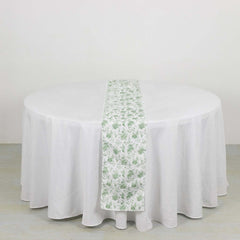 Polyester 12"x108" Table Runner Dusty Sage Green French Toile Floral Print - Upscale Dining Table Decor