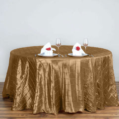Taffeta 120" Round Tablecloth Gold - Pintuck Style with Seamless Design for Upscale Occasions