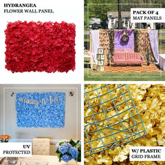 11 Sq ft. Red UV Protected Hydrangea Flower Wall Mat Backdrop - 4 Artificial Panels
