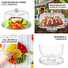 Acrylic Cake Stand with Dome Lid Clear - Multipurpose Reusable Serving Dish Platter Punch Bowl for Weddings Parties & Dessert Buffets 12"