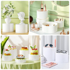 Set of 5 Acrylic Cake Stands Cylinder Design Round White - Display Risers for Events 4", 6", 8", 10", 12"