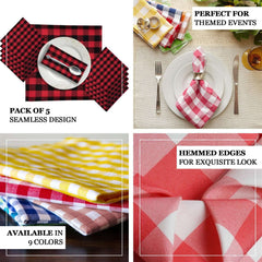 5 Pack Polyester 15"x15" Napkins Burgundy/White Buffalo Plaid Gingham Style Cloth Napkins