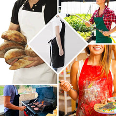 White Premium Polyester Cooking Chef Apron with Adjustable Neck and Long Ties, Waterdrop Resistant 2 Pockets Unisex Kitchen Bib Apron